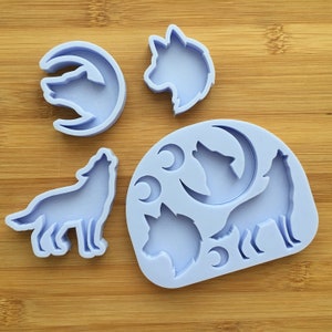 Wolf Silicone Mold, Food Safe Silicone Rubber Mould for resin polymer clay chocolate soap wax fondant candy jewelry making, Wolves Crescent