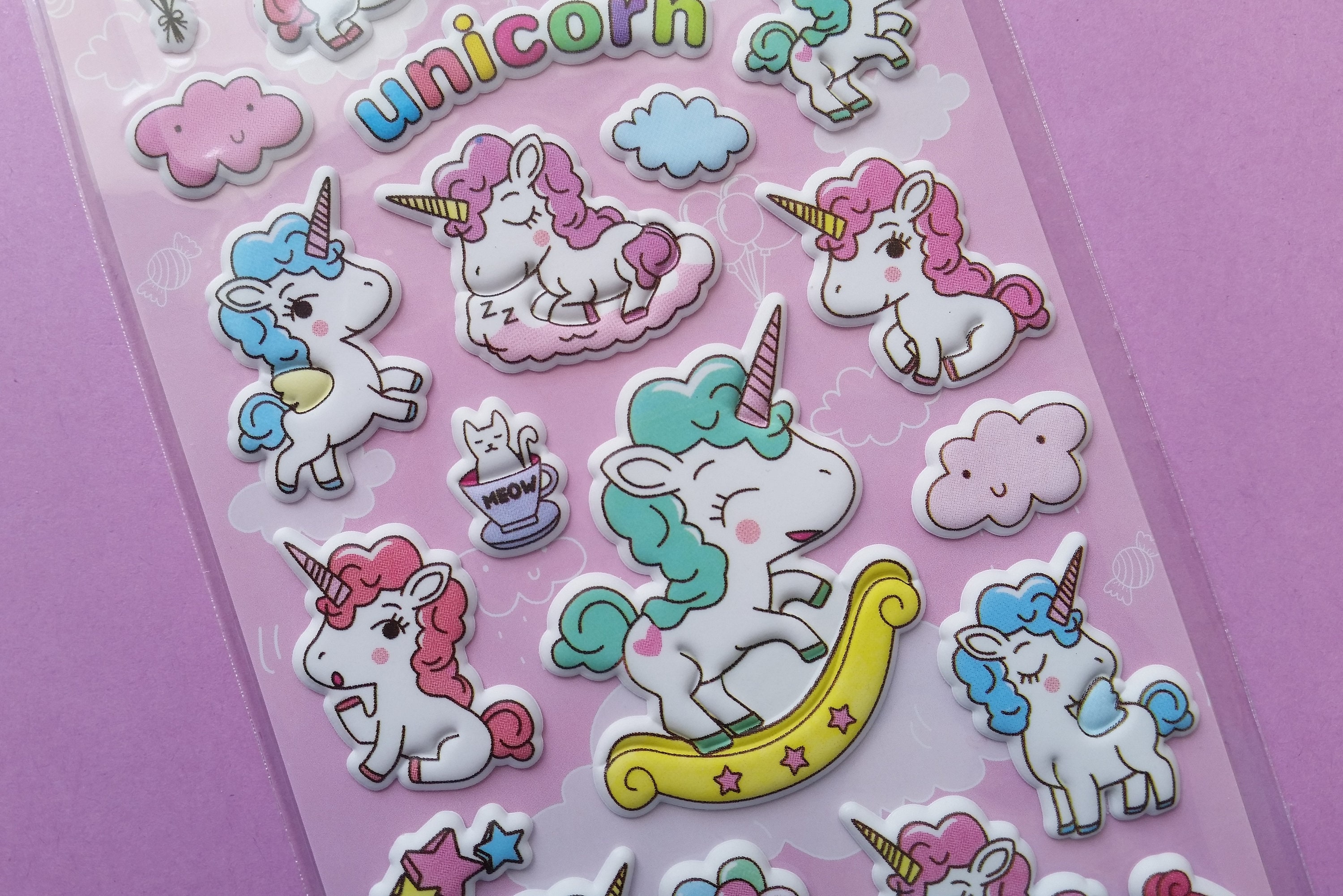 Unicorn Puffy Stickers 1 Sheet 3D Pop up Sticker Kawaii Etsy Australia
