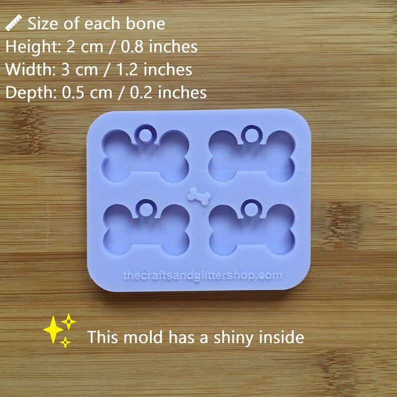 Hueso de 3cm con molde de silicona de aro, molde de goma de silicona seguro para alimentos para resina, chocolate, cera, caramelo, collar de mascota, etiqueta, pendientes colgantes 4 bones