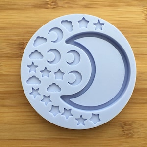 Moon Shaker met stukjes siliconen mal, voedselveilige siliconenrubber mal voor hars polymeerklei chocolade zeep wax fondant snoep sieraden maken
