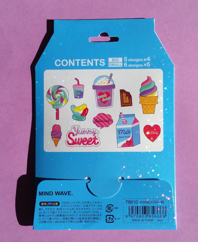 Soda Ice Cream Milk shake Chocolate Jelly beans Sweets Sticker Flakes Heart Yummy Candy Pack Holographic 50 pieces