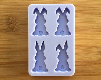 Moule en silicone lapin de Pâques, moule en caoutchouc de silicone sans danger pour les aliments pour résine polymère argile savon au chocolat incorporer la cire fondant bijoux de bonbons