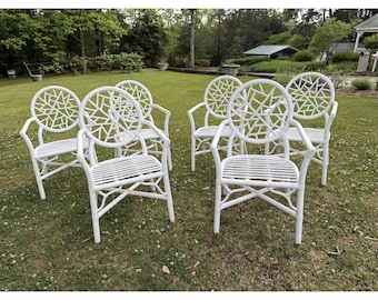 Vintage MCM 6 Crackleback Rattan Bamboo Arm Chairs