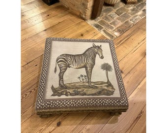 Zibra Tapestry Footstool Wooden Legs Ornate Library Sitting Room Bourbon Room