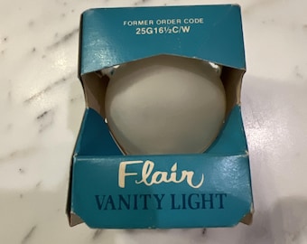 Espejo de tocador GE Flair con bombilla blanca de globo vintage, probado y funcionando, NOS