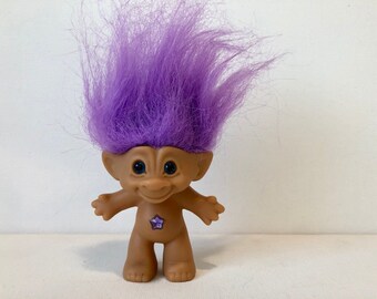 vintage ace novelty treasure troll doll, 3 inch, purple hair, wishstone, be...