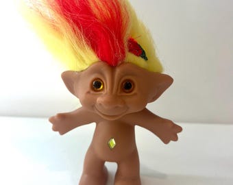 Vintage Ace Novelty Treasure Troll Doll Red Hair Red Heart Jewel