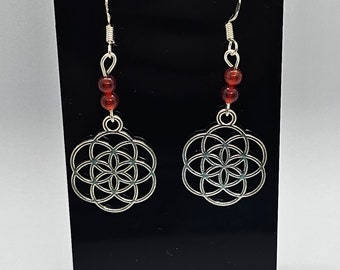 Carnelian Seed of Life Earrings with Sterling Silver Hooks