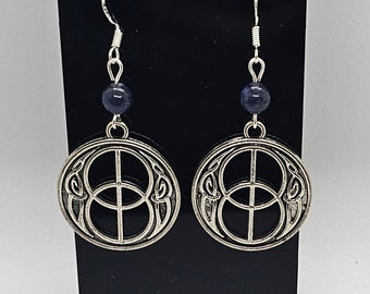 Lapis Lazuli Chalice Well Vesica Piscis Earrings with Sterling Silver Hooks