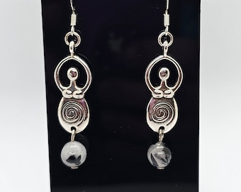 Tourmalinated Quartz Goddess Earrings with Sterling Silver Hooks