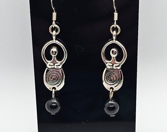 Black Obsidian Goddess Earrings with Sterling Silver Hooks