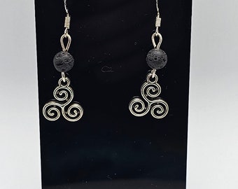 Lava Rock Triskele / Triskelion Earrings with Sterling Silver Hooks