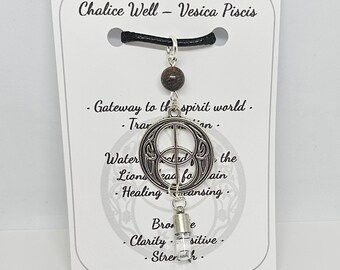 Chalice Well - Vesica Piscis pendant with Red Spring water and Bronzite gemstone