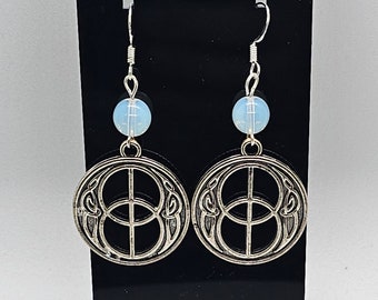 Opalite Chalice Well Vesica Piscis Earrings with Sterling Silver Hooks