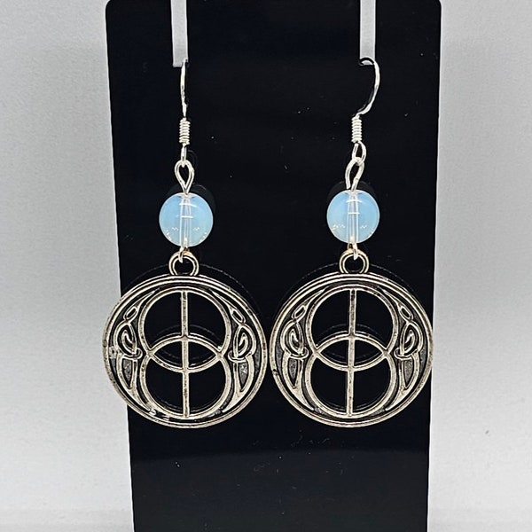 Opalite Chalice Well Vesica Piscis Earrings with Sterling Silver Hooks