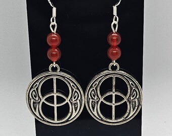 Carnelian Chalice Well Vesica Piscis Earrings with Sterling Silver Hooks