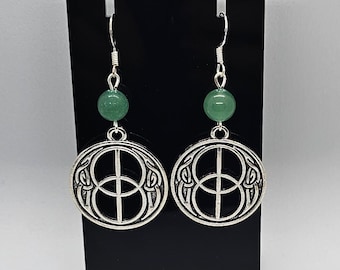 Green Aventurine Chalice Well vesica piscis Earrings with Sterling Silver Hooks