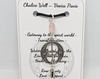 Chalice Well - Vesica Piscis pendant with Red Spring water and Rose Quartz gemstone