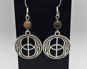 Bronzite Chalice Well Vesica Piscis Earrings with Sterling Silver Hooks