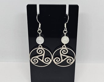 Quartz Triskele/Triskelion Earrings with Sterling Silver Hooks
