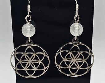 Quartz Seed of Life Earrings with Sterling Silver Hooks