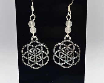 Quartz Seed of Life Earrings with Sterling Silver Hooks