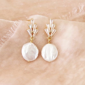 Art deco oorbellen, Parel oorbellen, Gouden fan oorbellen, Zilveren CZ oorbellen, Boho bruids oorbellen, Art deco bruiloft, Boho drop oorbellen jaren 1920