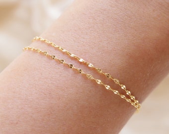Doppelkettenarmband, Gold Doppelkettenarmband, Minimalistisches dünnes Armband, Doppelstrangarmband, Schichtarmband, zierliches Goldarmband