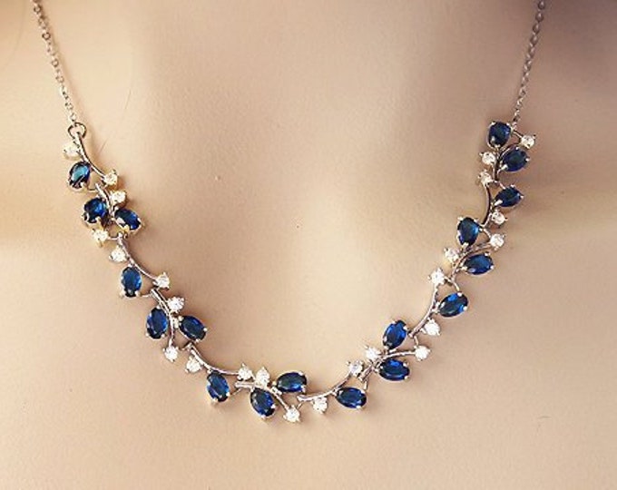 Blue Wedding Necklace Sapphire Blue Bridal Necklace Navy Etsy