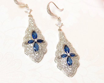 Champagne earrings,Navy blue earrings,Chandelier earrings,Bridal earrings,Dangle earrings,Bridesmaids earrings,Wedding jewlery,somthing blue