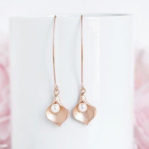 Rosegold Calla Lilie Ohrringe, Lange Ohrringe Braut Calla Lilie Blume Ohrringe Rosegold Hochzeit Schmuck Geschenk für sie Mama Mädchen