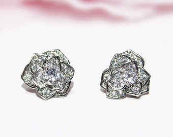 Petite crystal earrings Small wedding stud earrings Silver flower CZ post rhinestone earring Crystal Cubic Zirconia earrings wedding jewelry