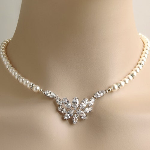 Bridal Pearl Necklace Crystal Wedding Necklace Bridal - Etsy