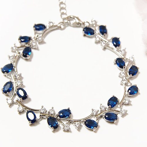 Sapphire Blue Bracelet Navy Blue Wedding Bracelet CZ Crystal Etsy