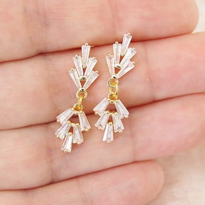 Art Deco Ohrringe, Gold Fächer Ohrringe, Gold CZ Ohrringe, Boho Braut Ohrringe, Art Deco Hochzeit, Boho Tropfen Ohrringe, Boho Hochzeit, Rechteck