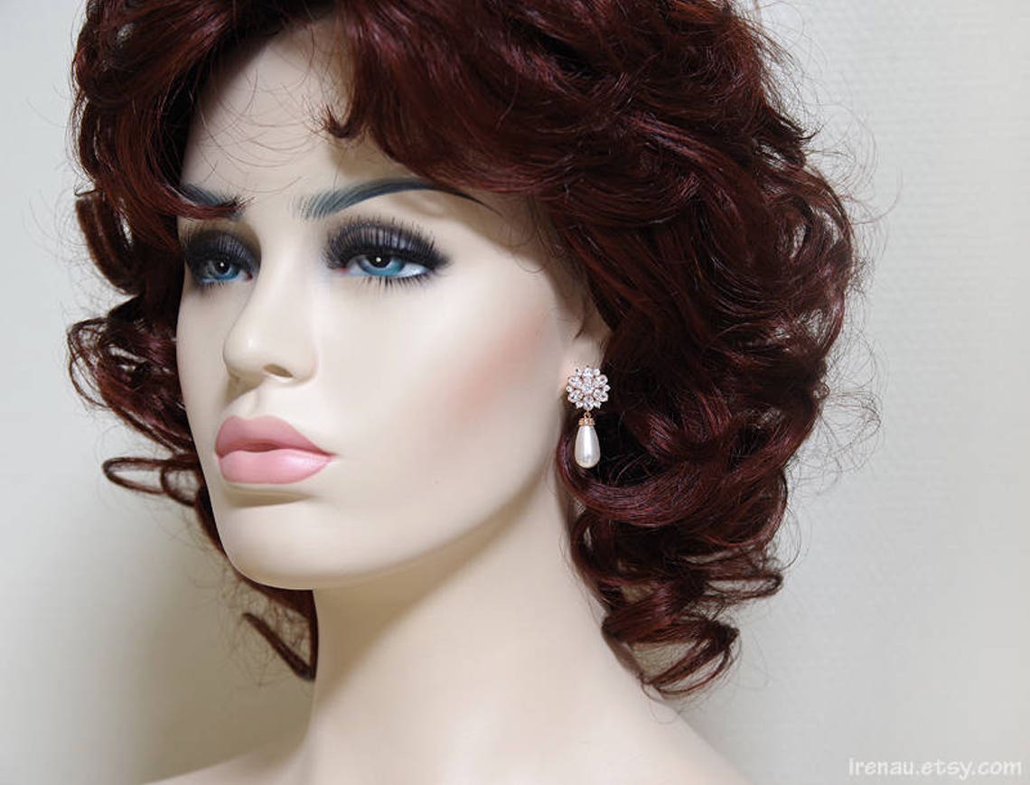 Rose Gold Jewelry Set Wedding Pearl Jewelry CZ Teardrop Etsy