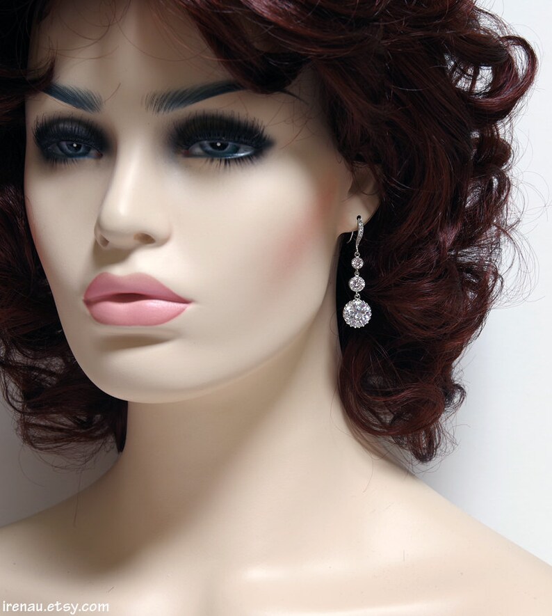 Crystal Bridal Earrings Clear Drop Diamond Cut Earrings Round Etsy