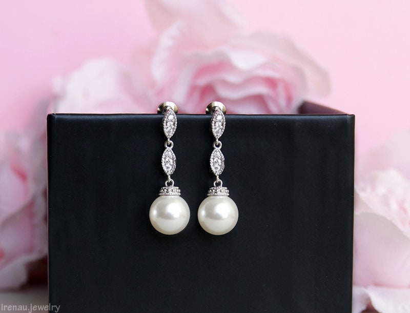 Crystal Bridal Earrings Swarovski White or Cream Pearl | Etsy