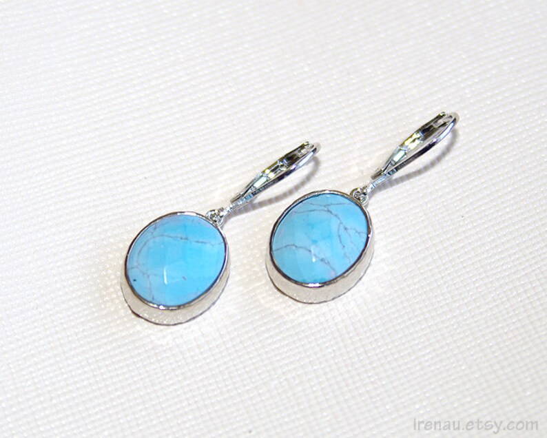 Turquoise earrings Blue turquoise dangle earrings Oval turquoise earrings Turquoise jewelry Silver turquoise earrings something blue