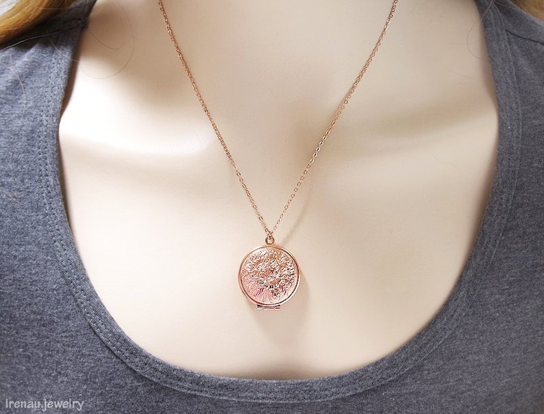 Rose Gold Locket Photo Locket Necklace Round Locket Pendant Etsy