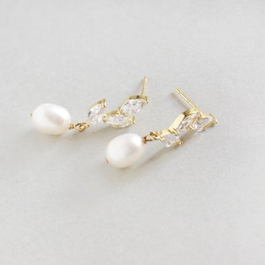Bridal pearl earrings, Rose gold drop earrings, Crystal earrings, Wedding pearl earrings, Freshwater pearl drop earrings, Real pearl earring zdjęcie 6