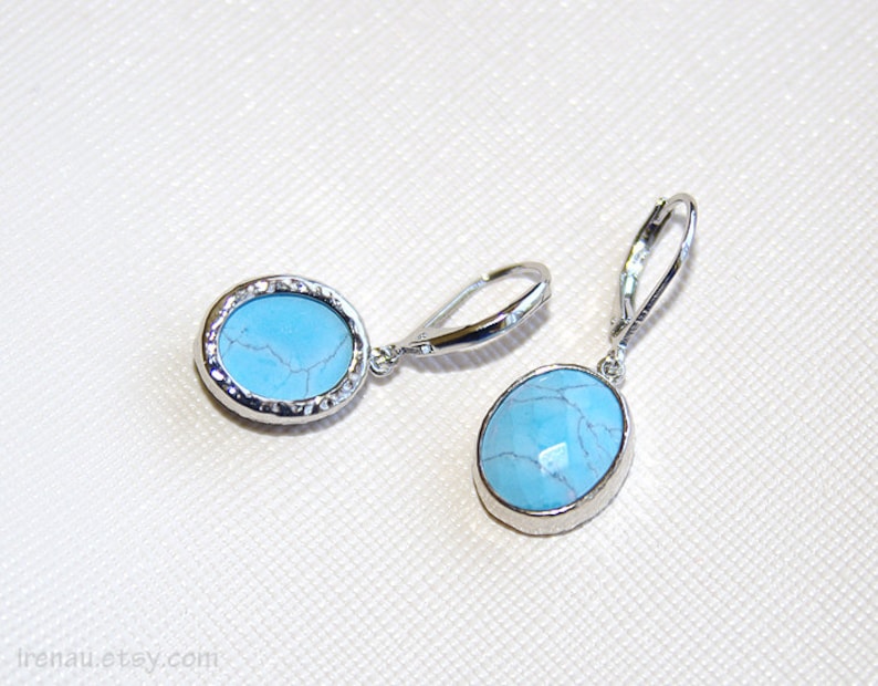 Turquoise earrings Blue turquoise dangle earrings Oval turquoise earrings Turquoise jewelry Silver turquoise earrings something blue