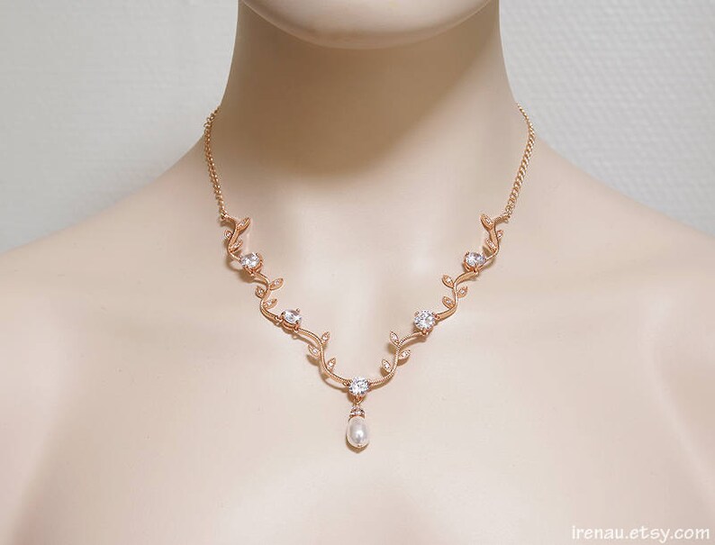 Crystal Vine Necklace Rose Gold Bridal Necklace Vine Wedding Etsy