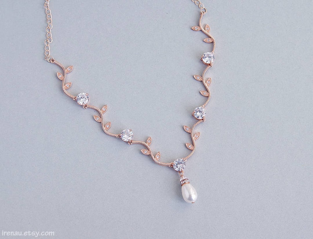 Crystal Vine Necklace, Rose Gold Bridal Necklace, Vine Wedding Necklace
