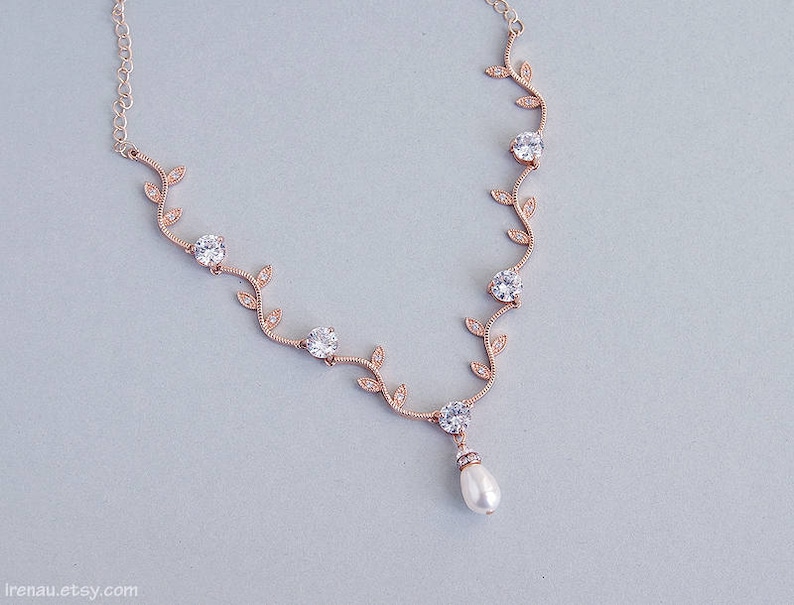 Crystal Vine Necklace Rose Gold Bridal Necklace Vine Wedding Etsy