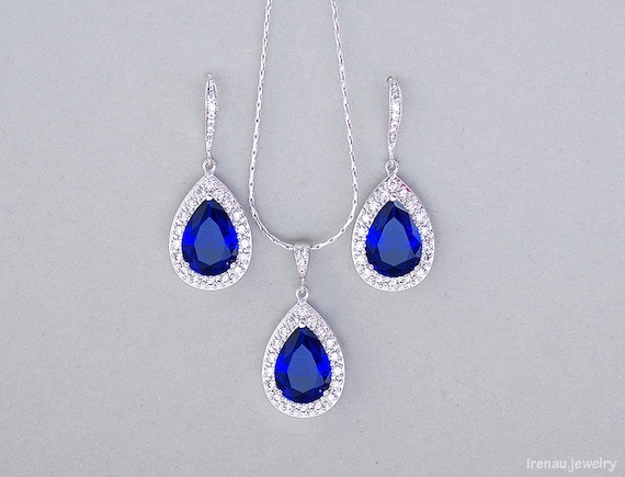 Blue sapphire earrings and hotsell necklace set