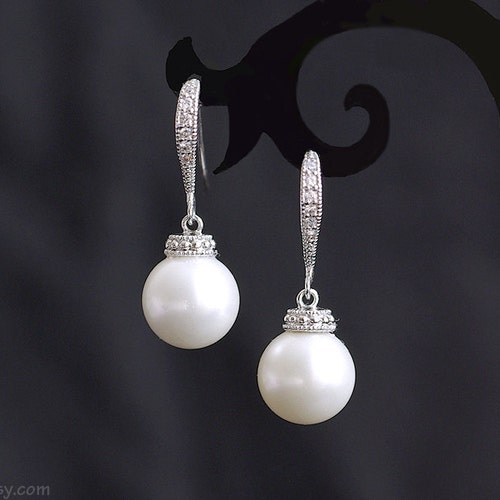 Bridal Pearl Earrings Crystal Wedding Earrings Teardrop - Etsy