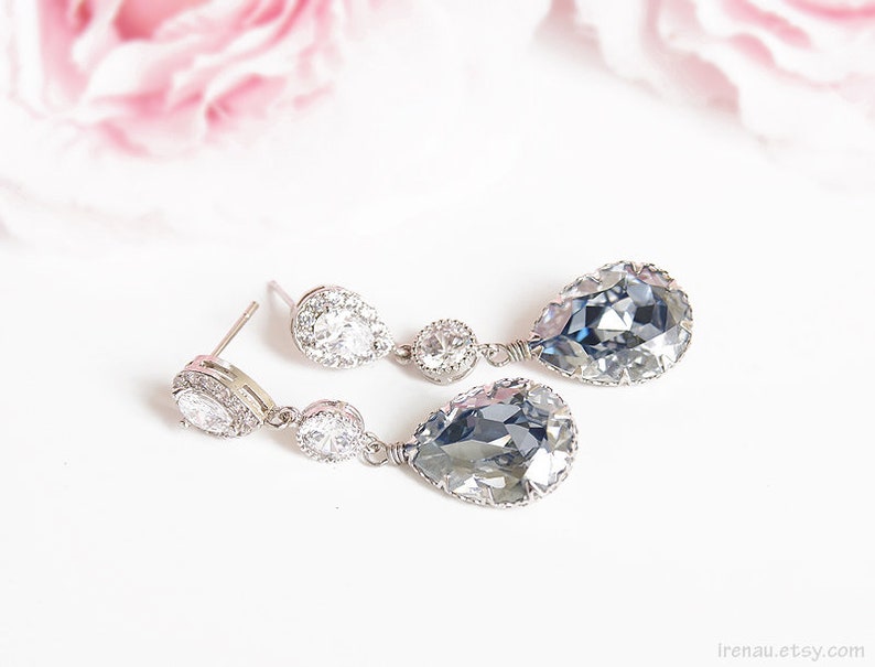 Dusty Blue Bridal Earrings Light Blue Teardrop Crystal - Etsy
