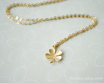 Best friend gift Shamrock necklace four leaf clover, luck necklace, good fortune necklace four leaf, Cute Gold Necklace, Lucky Gold Jewelry