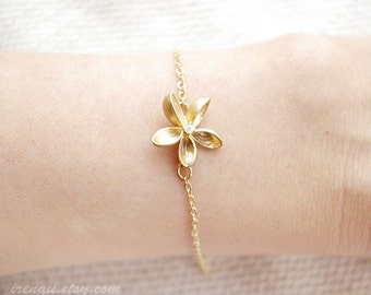 Windmill Flower Bracelet, Frangipani Bracelet, Gold Bracelet, Charm Bracelet, Gold Flower Bracelet, Plumeria Bracelet, Dainty bracelet